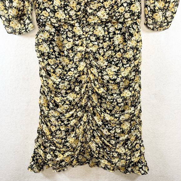 ASTR x Revolve Womens Sheer‎ Mesh Ruched Floral Dress Sz M Dark Cottage Romantic - Picture 9 of 16